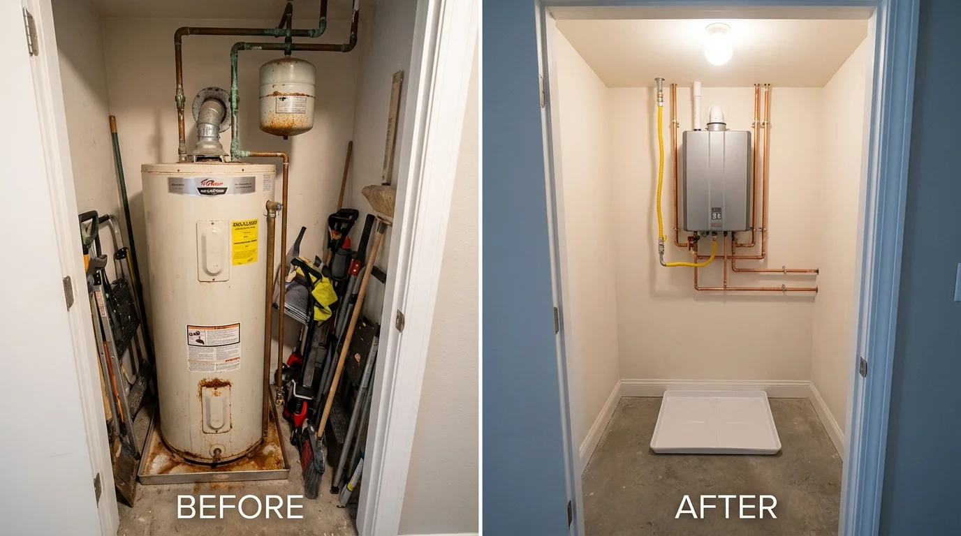 Tank water heater versus wall-mounted tankless unit comparison for Jeanerette, LA homeowners