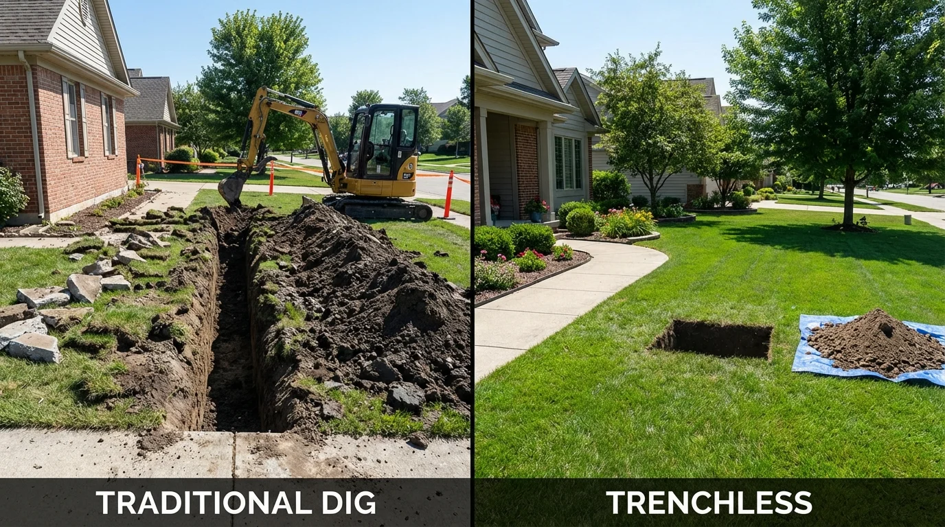 Trenchless sewer repair with minimal yard damage versus traditional excavation in Jeanerette, LA